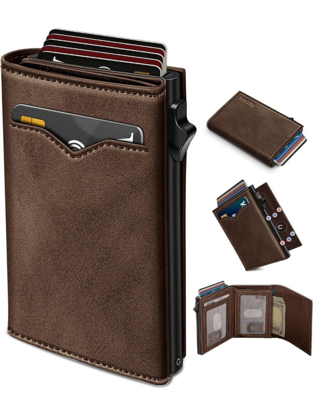 Slim RFID Blocking Wallet for Men - Cash Pocket, 2 ID Windows, Pop-Up Card